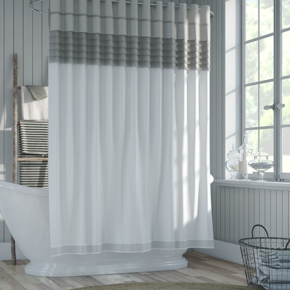 One Allium Way Bath Striped Shower Curtain Liner Set White Gray